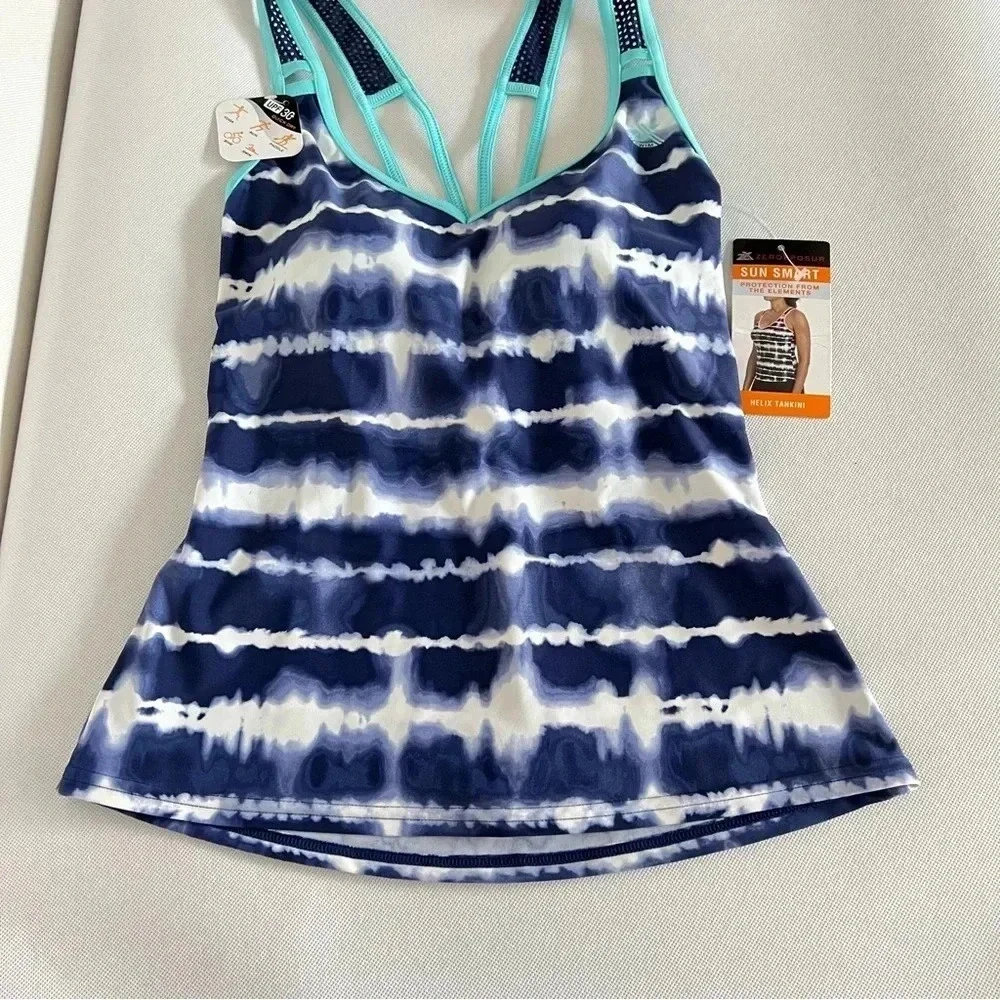 Zeroxposur Cross Back Strap Tankini Swimsuit Navy Blue Tie-Dye Size XS (6)